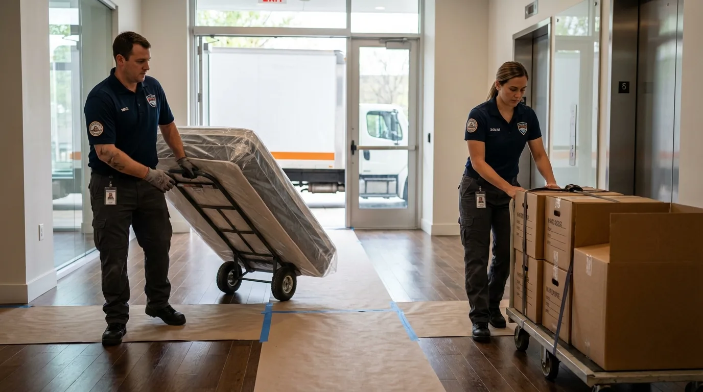 Professional apartment movers loading elevator in Buena Vista, CO